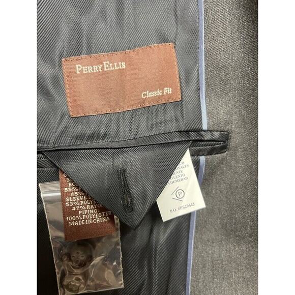 Perry Ellis Mens Two Button Suit Jacket Charcoal Lined Classic Fit Notch 42R New - Picture 10 of 11